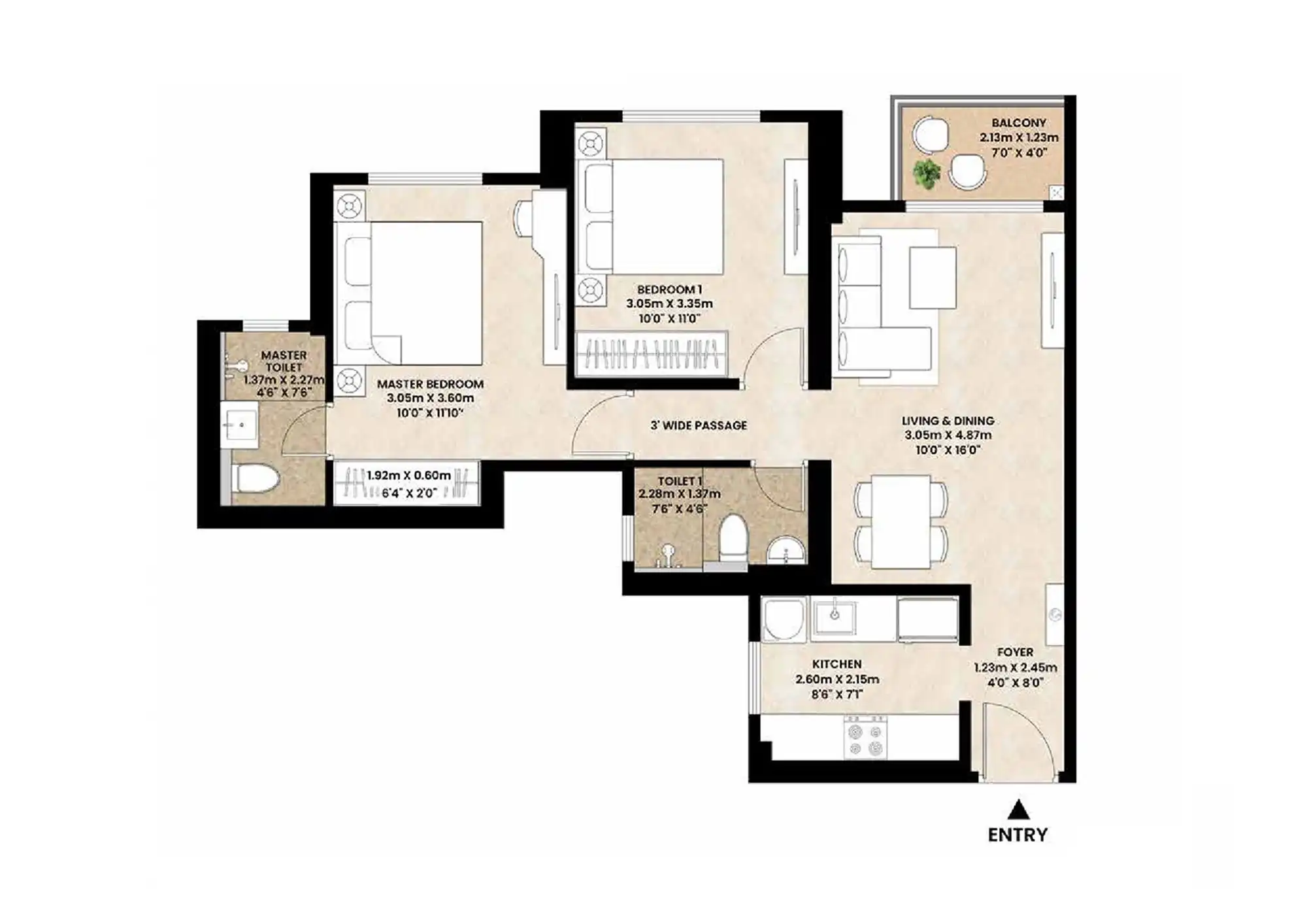 2 BHK Floor Plan Shapoorji Pallonji Hinjewadi