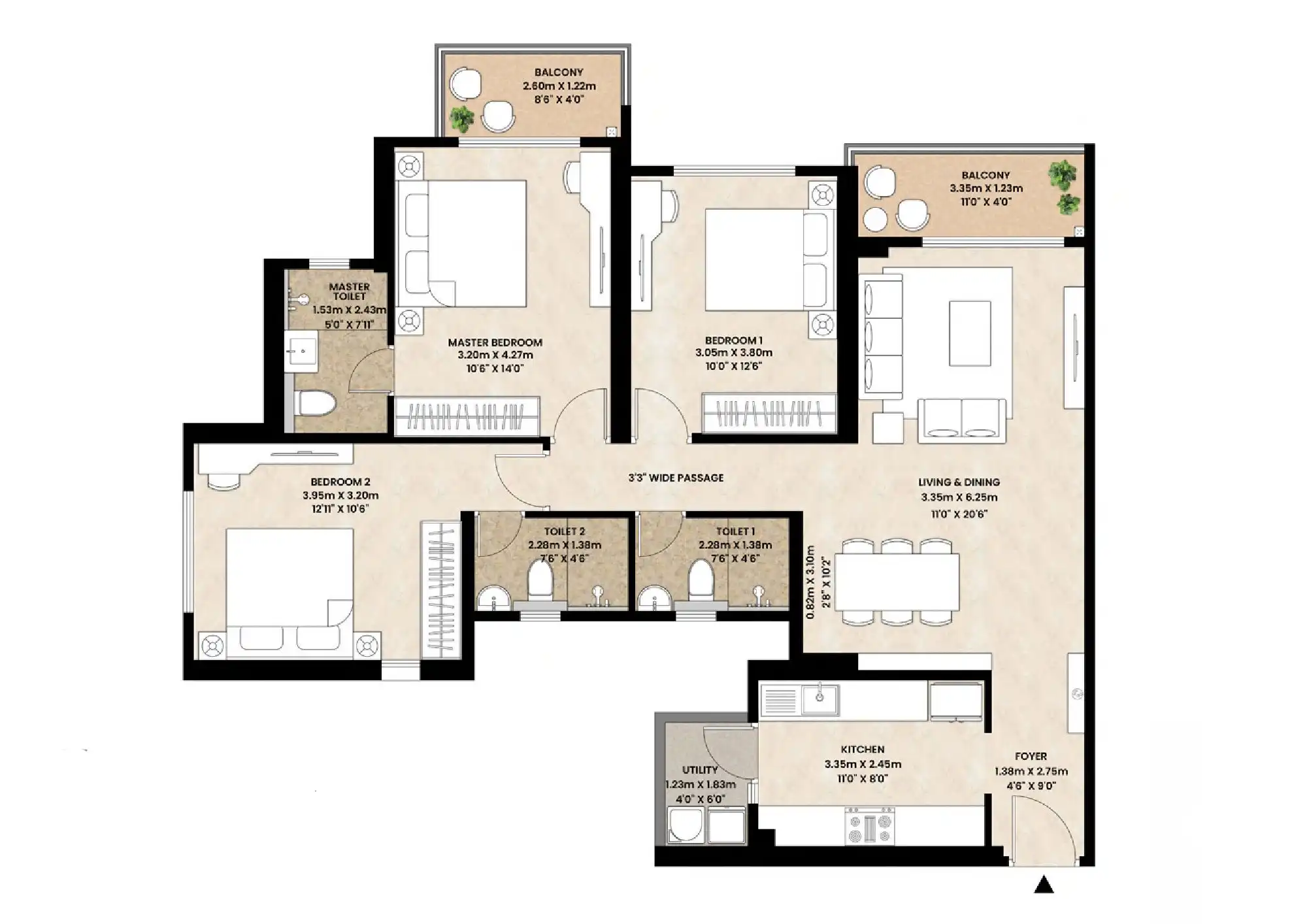 3 BHK Luxury Floor Plan