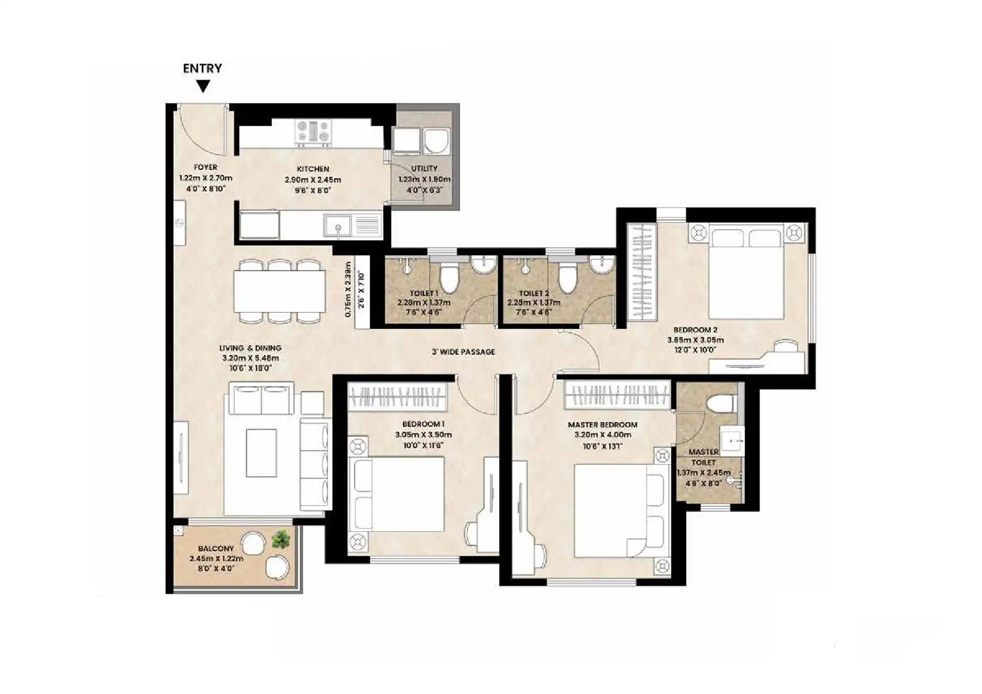 3 BHK Floor Plan Shapoorji Pallonji Hinjewadi